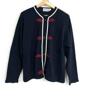 Vintage The Villager Cardigan‎ Womens Large Ramie Bland Leaf Embroidered Classic